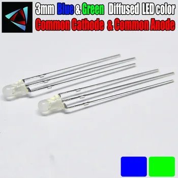 

1000PCS 3MM Diffused Blue And Green Common Cathode Anode 3 Pin Round 3 MM Bi-Color LED Light-Emitting Diode
