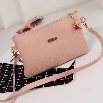 

Fashion Mini Women Messenger Bags Leather Solid Color Bag With Bear Pendant Ladies Casual Shoulder Bags 88 Best Sale-WT