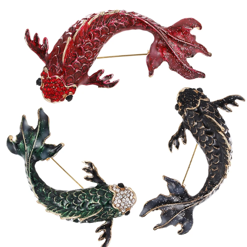 

Available Red Enamel Fish Brooches Large Fish Brooches For Women Vivid Carp Pins Big Fashion Vintage Animal Accessories Jewelry