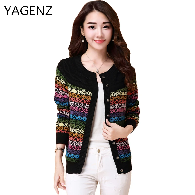 

YAGENZ Spring Knit For Women Short Coat Fashion Loose Long-sleeved Women Sweater Coat Large size Autumn Female Cardigan S-5XL