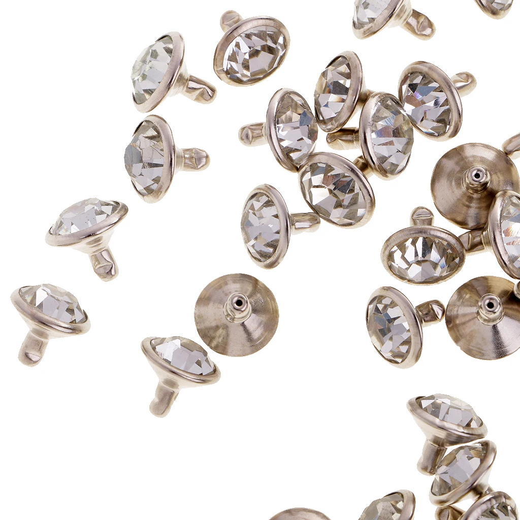 50 Pieces Rhinestone Rivets Studs Buttons for Sewing Crafts DIY Bag Clothes Shoes 7/10mm Silver/Gold Leathercrafts Accessories