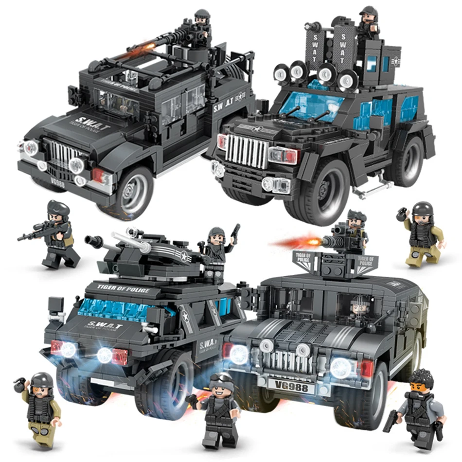 

SWAT Team Commando Trucks Military Figures Building Blocks Set City Police Toys for Children Boys Compatible with Legoings