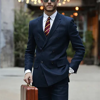 

Navy Blue Two Buttons Business men wedding suit 2018 Blazer terno Masculino Costume Homme Mens Suits Slim Fit Groom smoking wear