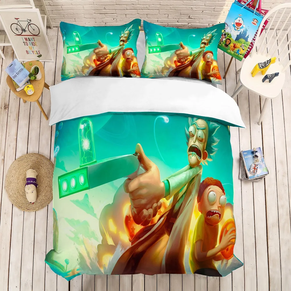 

Cartoon Rick and Morty Blue Bedding Set 3D Printed Character Duvet Cover Set Kids Home Bed Linen Set 3PCS AU/EU/US Bedclothes