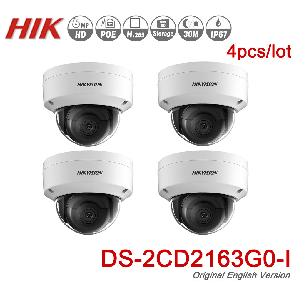 Hikvision Оригинал 6MP IP Камера DS-2CD2163G0-I мини купольная сетевая камера; sd-карта слот Поддержка Face Detection 4 шт./лот