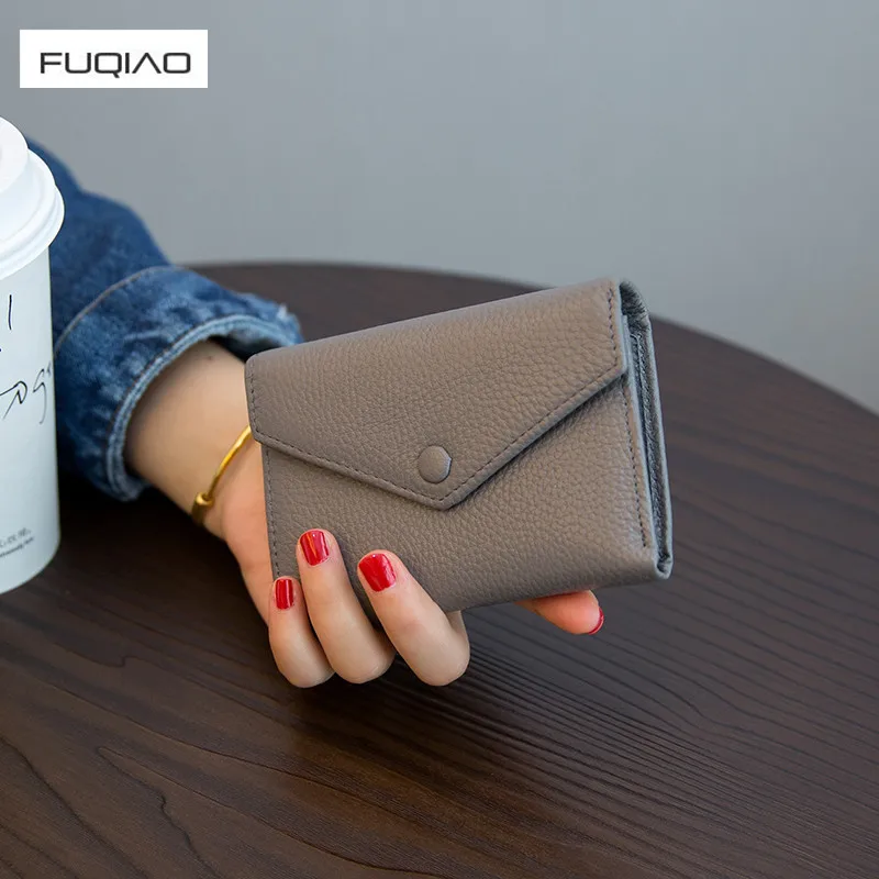 

Mini Purse for Ladies Genuine Leather Short Wallets with Card Holders Grey Pink Black Green