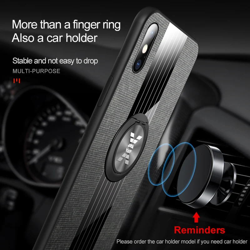 

Newest Cloth Cases for iPhone 6 6S 7 8 Plus X XS XR XS Max Case Cover with Finger Ring Holder Car Magnetic Stand Bracket
