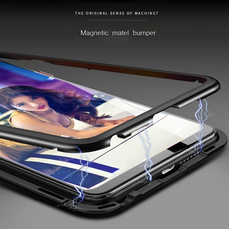 Magnetic Adsorption Phone Case for iPhone XR XS MAX Case Metal Tempered Glass Back Magnet Cover for iPhone XS MAX XR With Glass