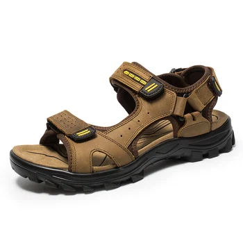 

men casual large size cow leather sandals young teenage beach sandal non-slip platform summer shoes chaussure homme zapatos mans