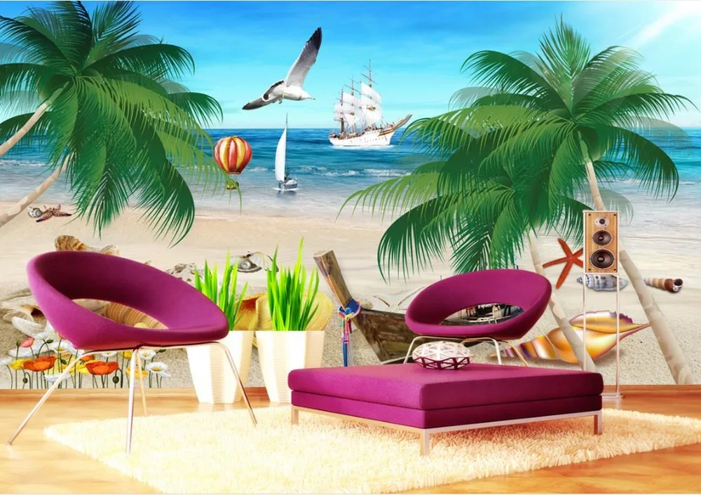 

Custom 3d wallpapers for wall Sea view beach view TV sofa background wall 3d wallpaper living room wallpaper for bedroom walls