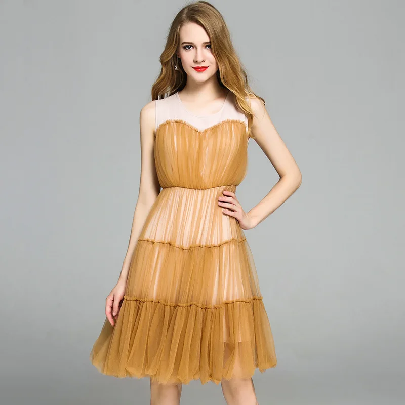 Net Yarn Stitching Fashion Ladies Midi Dresses Cake Sumer Women Summer