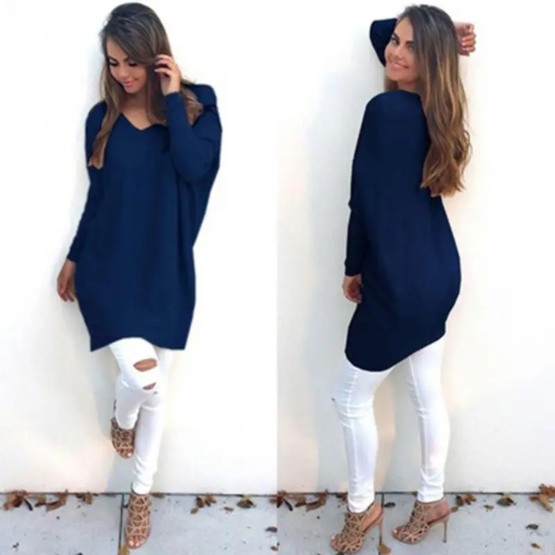 

Fashion Spring Autumn Winter Sweater Womens Long-sleeved V-Neck Loose Knitted Oversized Baggy Long Sweater Jumper Tops Female