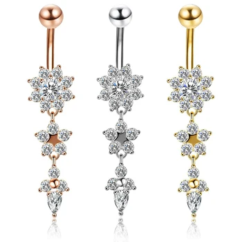 

12PCS Gold Color Crystal Flower Belly Button Rings Charm Navel Piercings for Women Body Piercing Jewelry Pendant Accessories