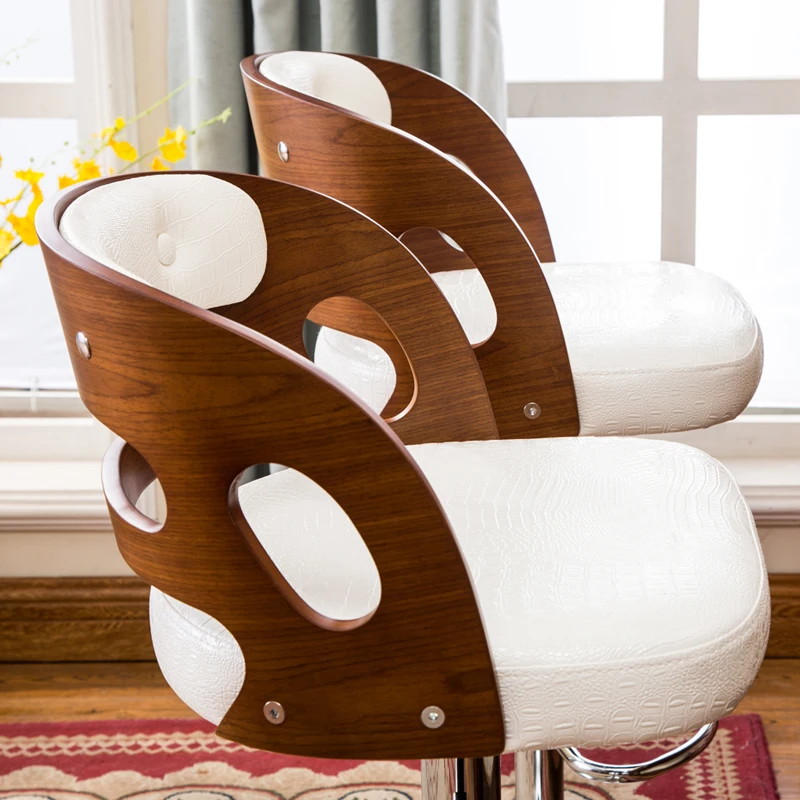 Wooden Back Bar Chair Multi-function Front Desk Retro High Stool with Footrest Household Stable Balcony Leisure Stool PU Seat Wooden Back Bar Chair Multi-function Front Desk Retro High Stool with Footrest Household Stable Balcony Leisure Stool PU Seat