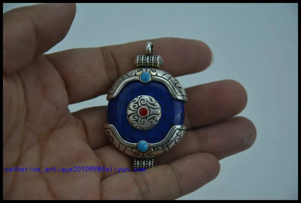 Rare Old Chinese Silver Gemstones Pendant,tibetan Style, Free Shipping ...