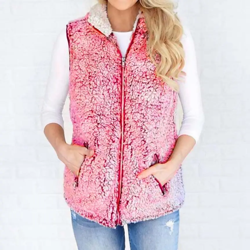 

2018 jacket Womens Vest Winter Warm Outwear Casual Faux Fur Zip Up Sherpa Jacket NOV2