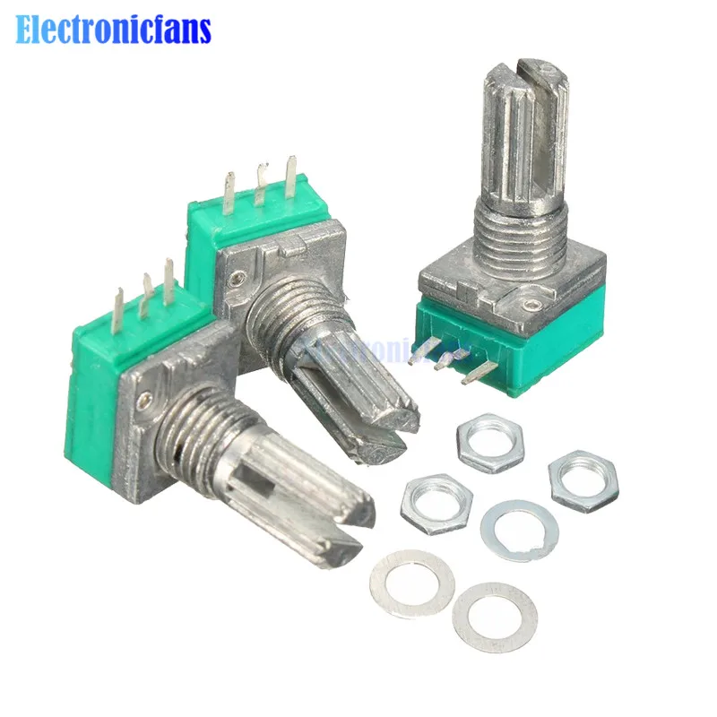 

5PCS/Lot 6mm B10K 10K Ohm 3 Pin Single Linear Rotary Potentiometer 15mm Knurled Shaft Potentiometer with Nuts And Washers