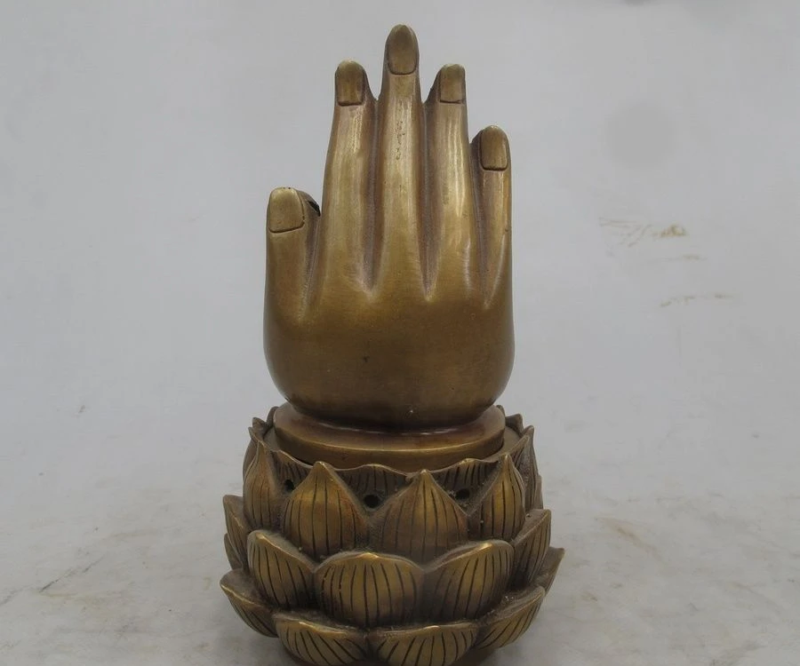 

7" Tibet Bronze Buddhism Kwan-Yin Bodhisattva Hand Lotus Incense Burner Censer
