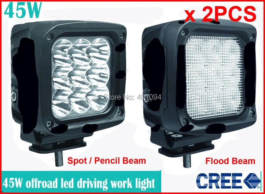 

2PCS 6" 45W CRE 9-LED*(5W) Driving Work Light Square Offroad SUV ATV 4WD 4x4 Spot / Flood Beam 3800lm 9-32V IP67 Headlight Lamp