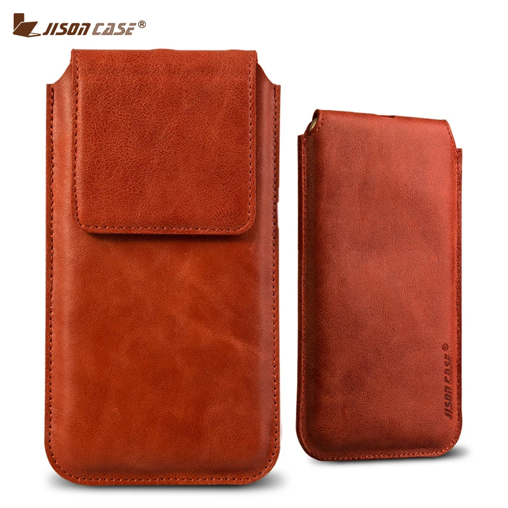 Goedkoop Jisoncase Telefoon Pouch voor iPhone 8 8 Plus Mouwen Luxe Lederen Tas Magnetische Sluiting voor iPhone 8 8 Plus case Cover