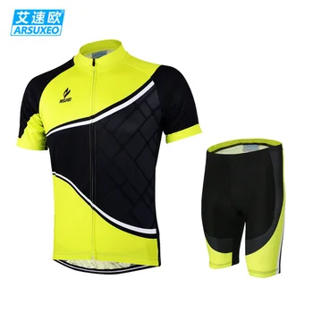 

ARSUXEO Bike Bicycle Cycling Cycle Clothing Suits Outdoor Wear Sportswear Men Short Sleeve Jersey + 3D Cool Padded Shorts Set