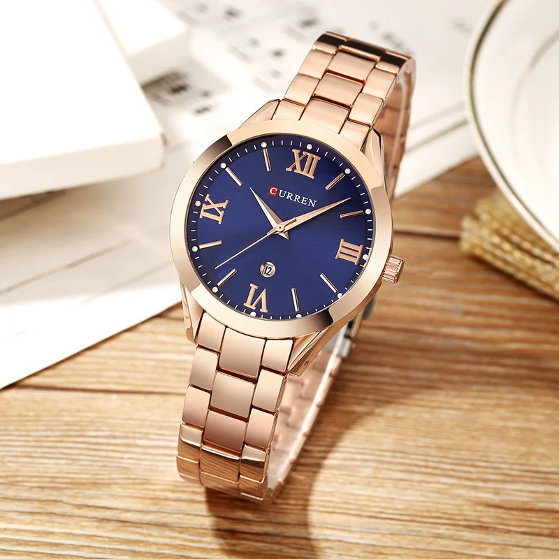 CURREN 9007 Топ люксовый бренд женские кварцевые часы наручные Relogio Feminino розовое