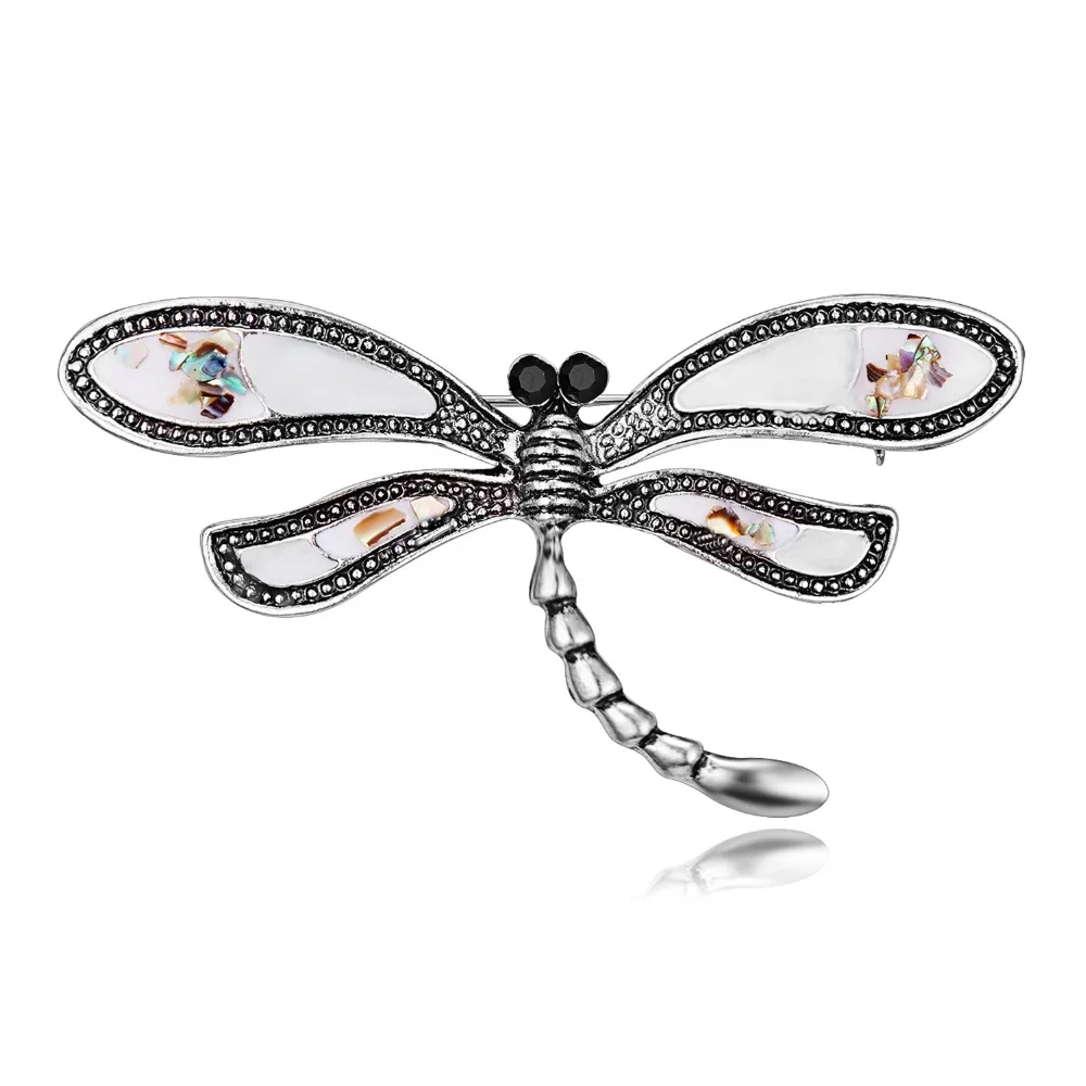 

Rinhoo Vintage New Design Inlaid Shell Brooch White Dragonfly Brooches for Women Elegant Insect Brooch Pins New Year Gift