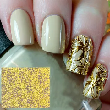 

1 Sheet Gold Embossed Blooming Flower 3D Nail Stickers Gold Adhesive Transfer Sticker DIY Image 3D Nail Art Decoration