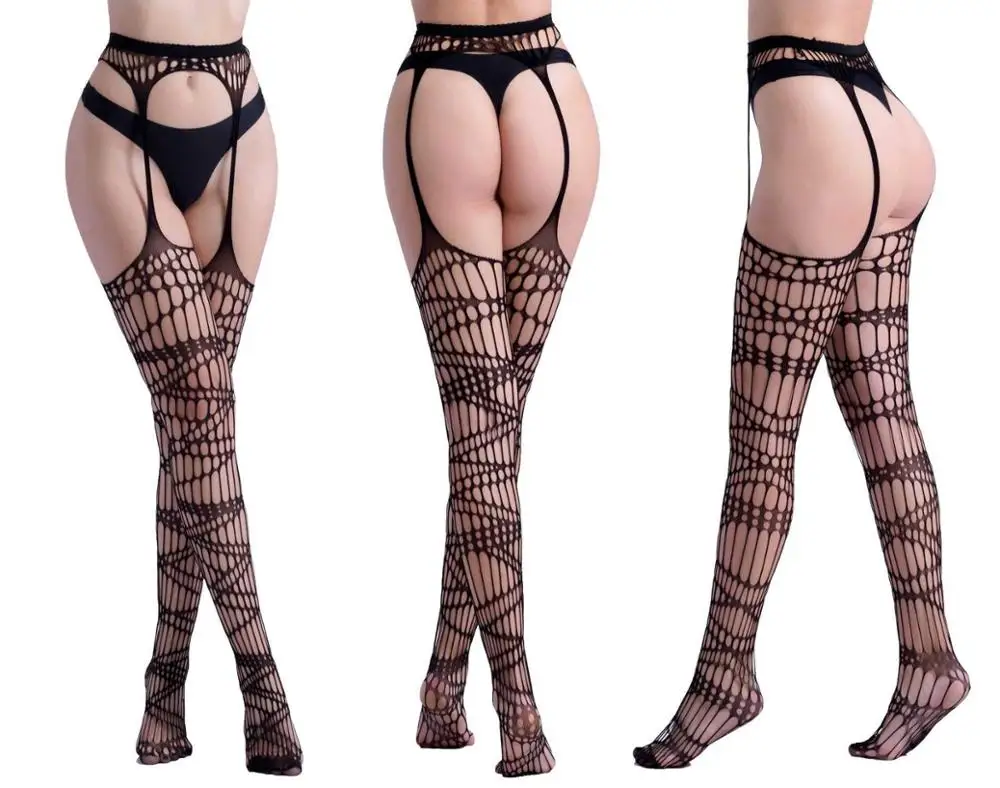 Women Sexy Transparent Slim Fishnet Pantyhose Club Party Net Holes Black Tights Thigh High Stockings Small/Middle/Big Mesh - Цвет: S5003-81