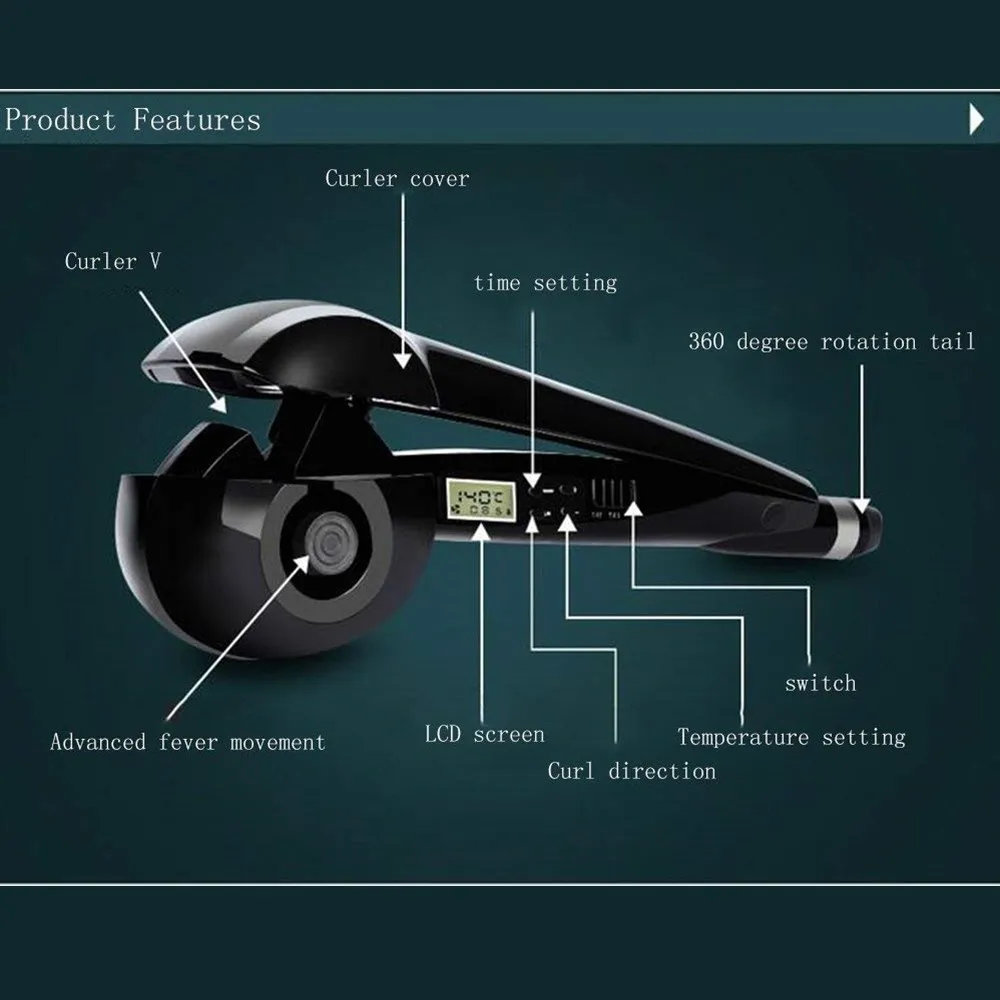 REBUNE автоматический Liquid Crystal бигуди, вьющиеся волосы стержней, керамика, большие волны, быстрое волосы инструмент(черный