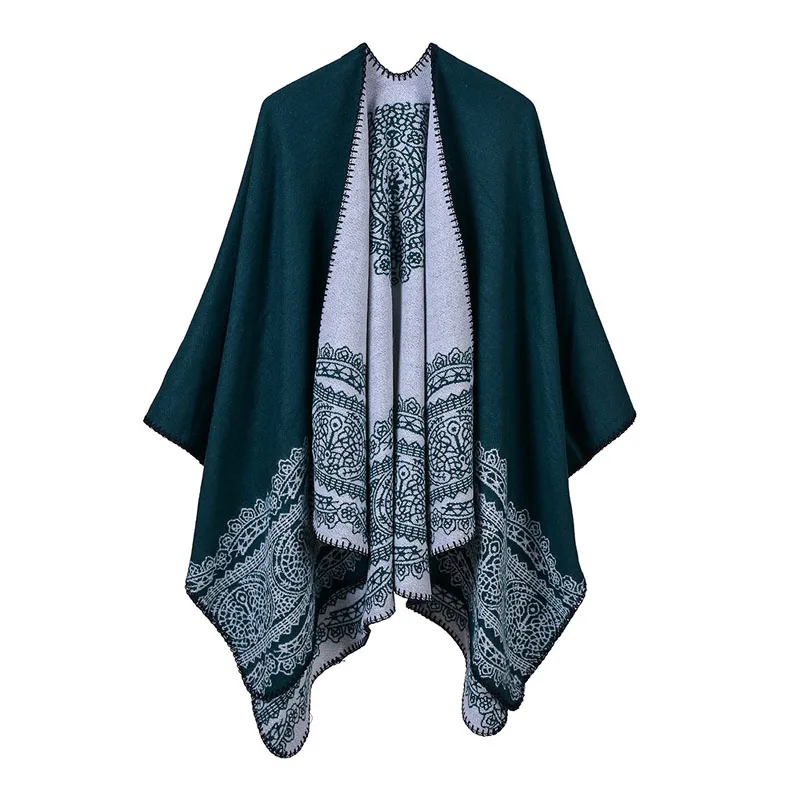 [AETRENDS] зимнее пончо Винтажный кружевной дизайн женская накидка шаль кашемировый на ощупь разделенный плащ шарфы для дам bufandas Z-6547 - Цвет: Color No 3