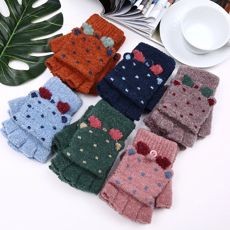 

2017 New Style Cute GlovesWinter Women Fingerless Gloves Multifunctional Cute Warm Patchwork Mittens for Students and Girs