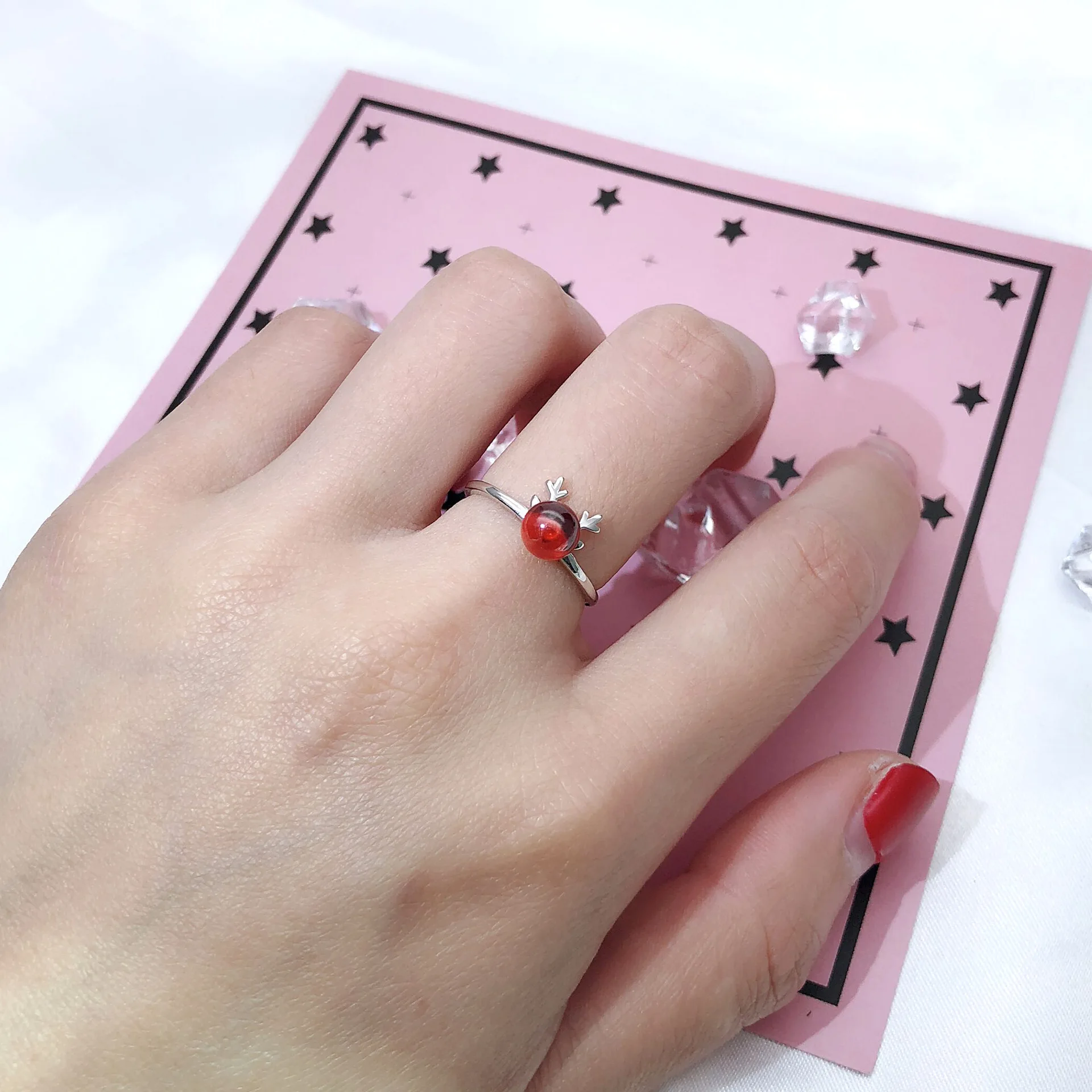 garnet elk open ring 100% Sterling 925 silver Jewelry Vintage Adjustable rings for women girl gift free size ring