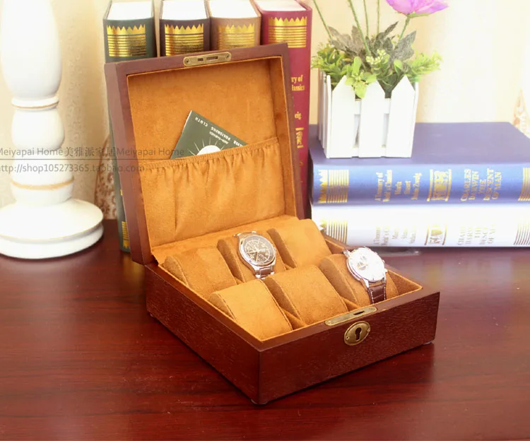 

MEI 6 Slots Wooden Watch Storage Box With Lock Fashion Watch Display Gift Case With Key Men's Mechanical Watch Box W043