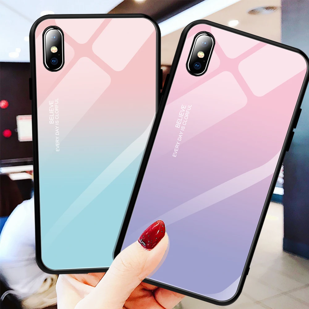 Градиентный красочный чехол из закаленного стекла для iPhone 11 Pro Max XS MAX XR X