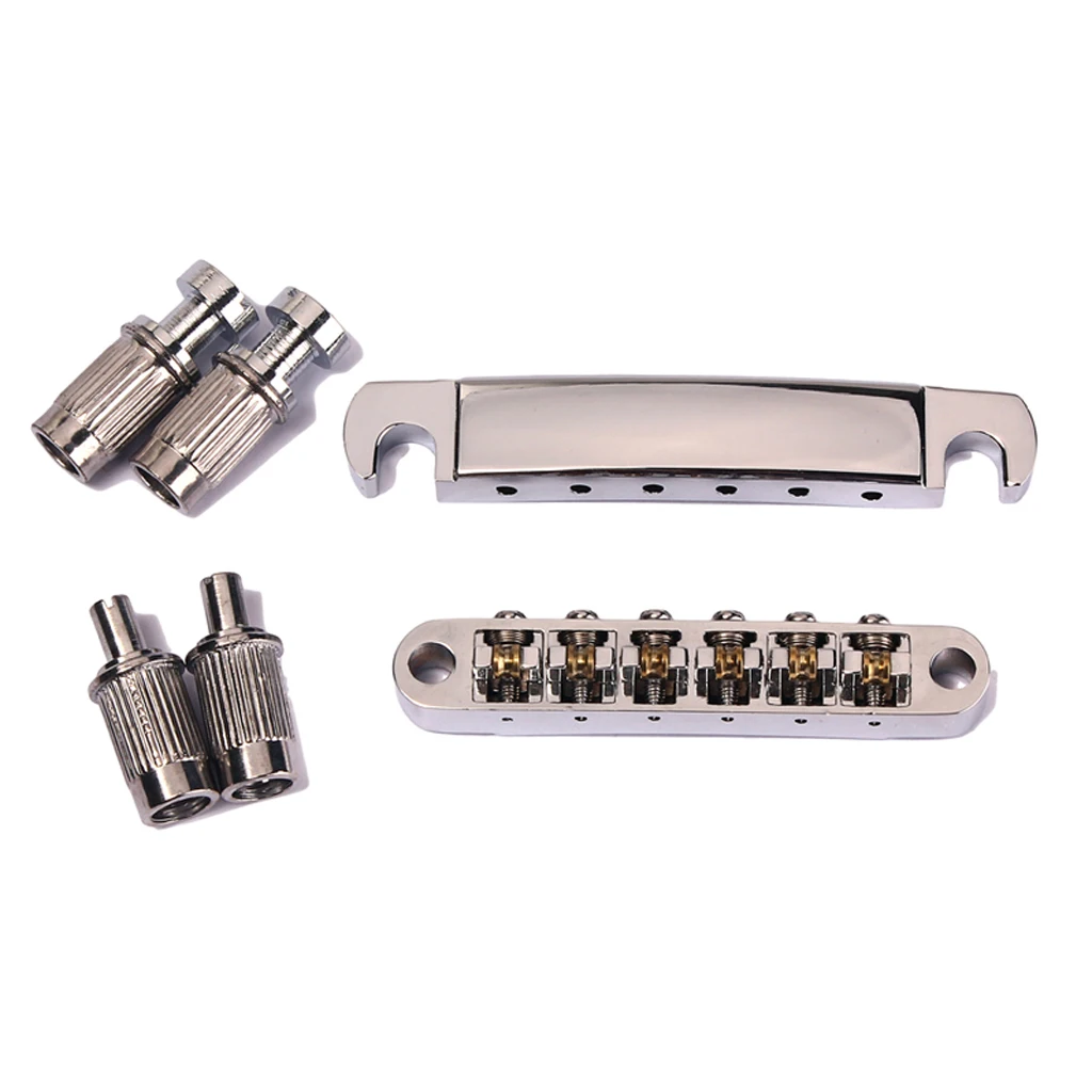 Set Chrome Roller Saddle Bridge with 2 Matching Studs & Lock Tail Piece Tailpiece  for Les Paul SG Guitar Parts