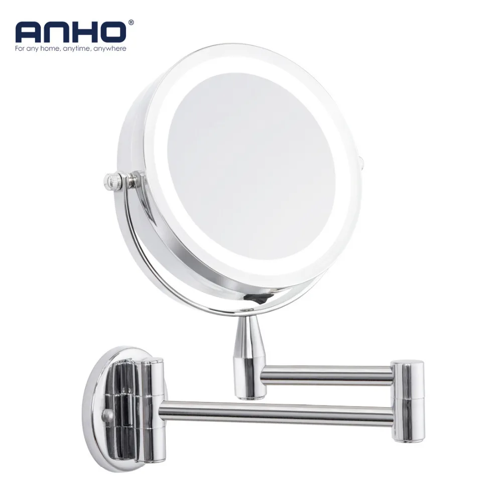 

ANHO Led Bath Mirror 6" 1X/5X Magnification Wall Mounted Double Side Adjustable Makeup Mirror Dual Arm Extend Cosmetic Mirror