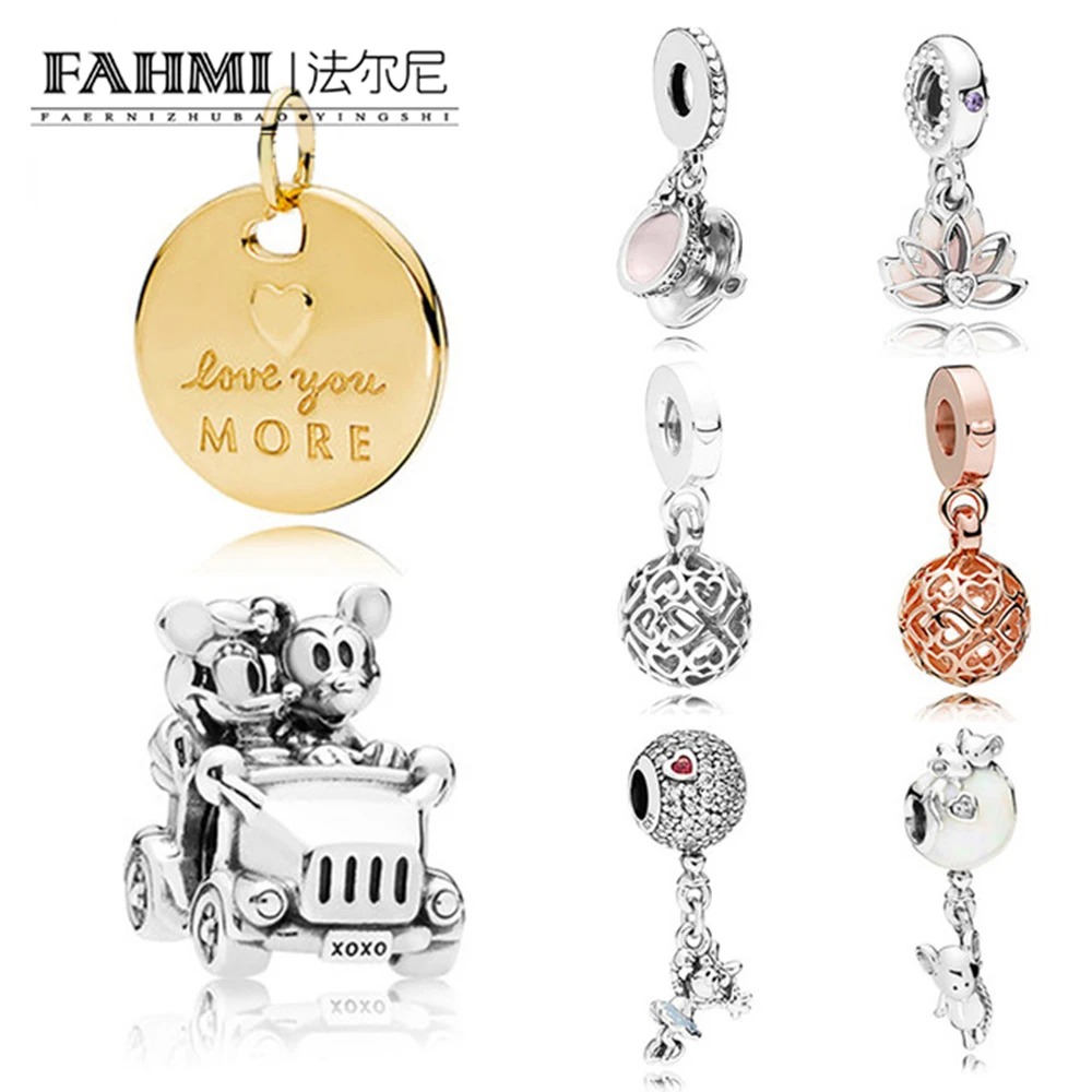 

FAHMI 100% 925 Sterling Silver New 1:1 Genuine Magic Tea Cup Calm Lotus And Enamored Love Pendant Car Balloon Beaded