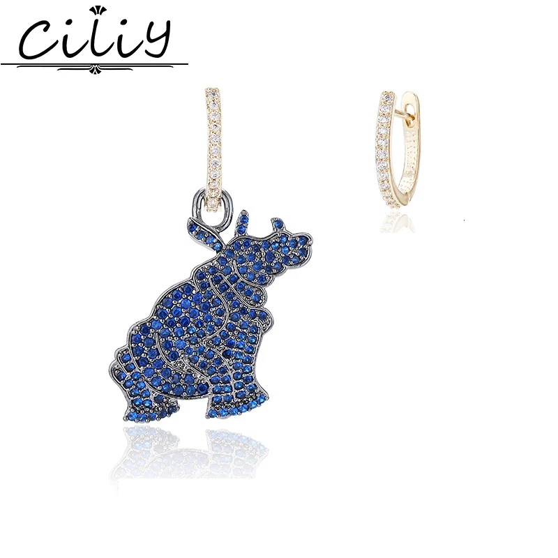 

Ciliy 2018 Fashion Earrings For Women Blue Gold Rhinoceros Cattle Pendant Cute Animal Luxury Drop Dangle Earrings Jewelry X0330
