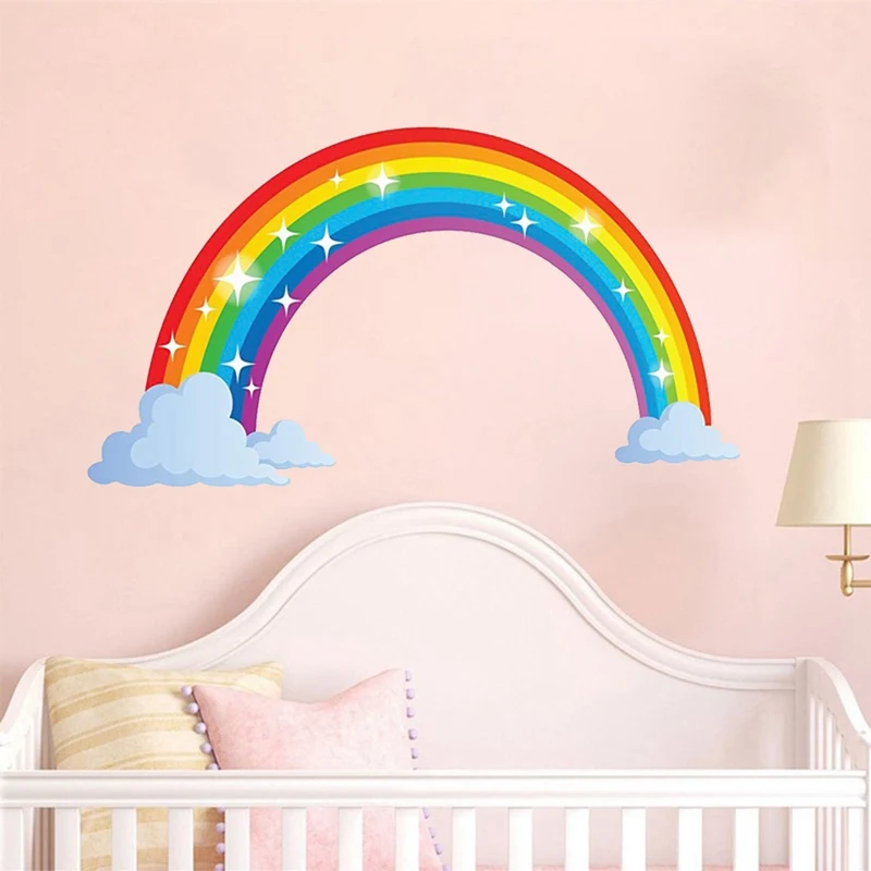 Large PVC Rainbow Wall Sticker Kids Bedroom Nursery Window Decals Vinyl Art Murals Adhesive Wallpaper DIY Ho Decoration