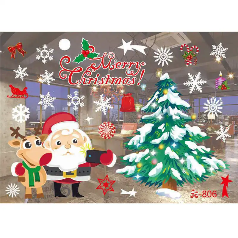 2018 Christmas Living Room Xmas Santa Claus Snowman Elk Wall Stickers Window Decor wall stickers home decor living room 3d #2n2 (5)