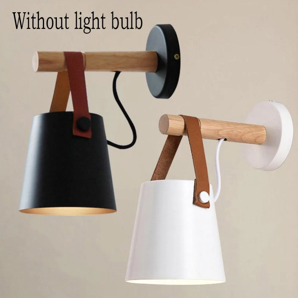 

LED Wall Lamps Abajur for Living Room Wall Sconces Light Nordic Wooden Belt Wall Light White Black
