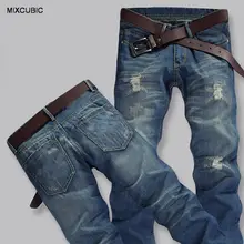 MIXCUBIC Осень Европейский ретро стиль царапин отверстие джинсы-варенки для мужчин для бизнес на каждый день Slim рваные джинсы для мужчин, большие размеры 28-38