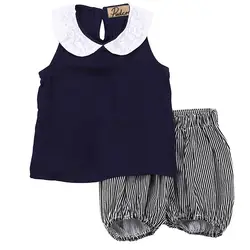 WANGSAURA/Милая Модная стильная футболка без рукавов для маленьких девочек комплект из 2 предметов: полосатые шорты и штаны