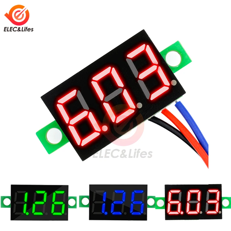 

0.36 inch Voltage Meter DC 5-30V Mini 3 Bits Digital LED Display Panel Voltmeter Tester Measure 0-30V Red/Blue/Green Display