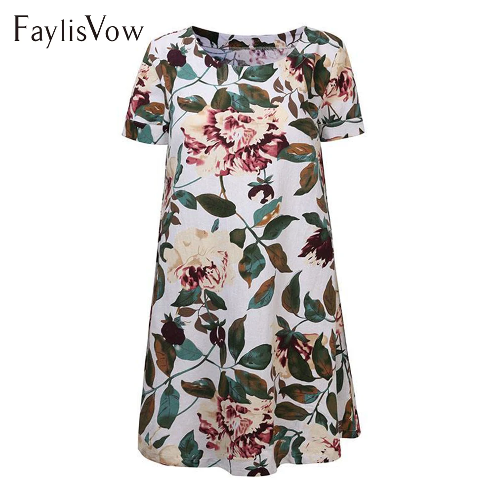 

5XL Plus Size Women's Floral Printed Dresses Short Sleeve O Neck Casual Female Dress Spring Summer Loose Vintage Vestidos