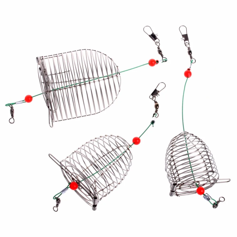 

Stainless Steel Wire Fishing Trap Bait Cage Basket Feeder Holder Tackle Tool