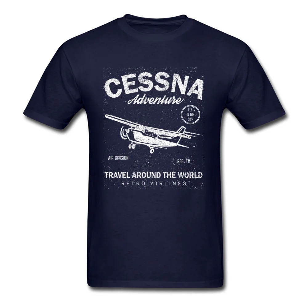 Cessna Adventure Pure Cotton Adult Short Sleeve Tops T Shirt Casual Summer/Autumn T-Shirt Printed Tops & Tees Fitted Crewneck Cessna Adventure navy