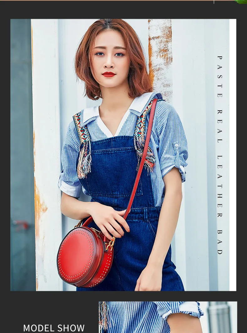 Branded fashion bags reather vintage round bag women's handbags genuine leather female bag (1)