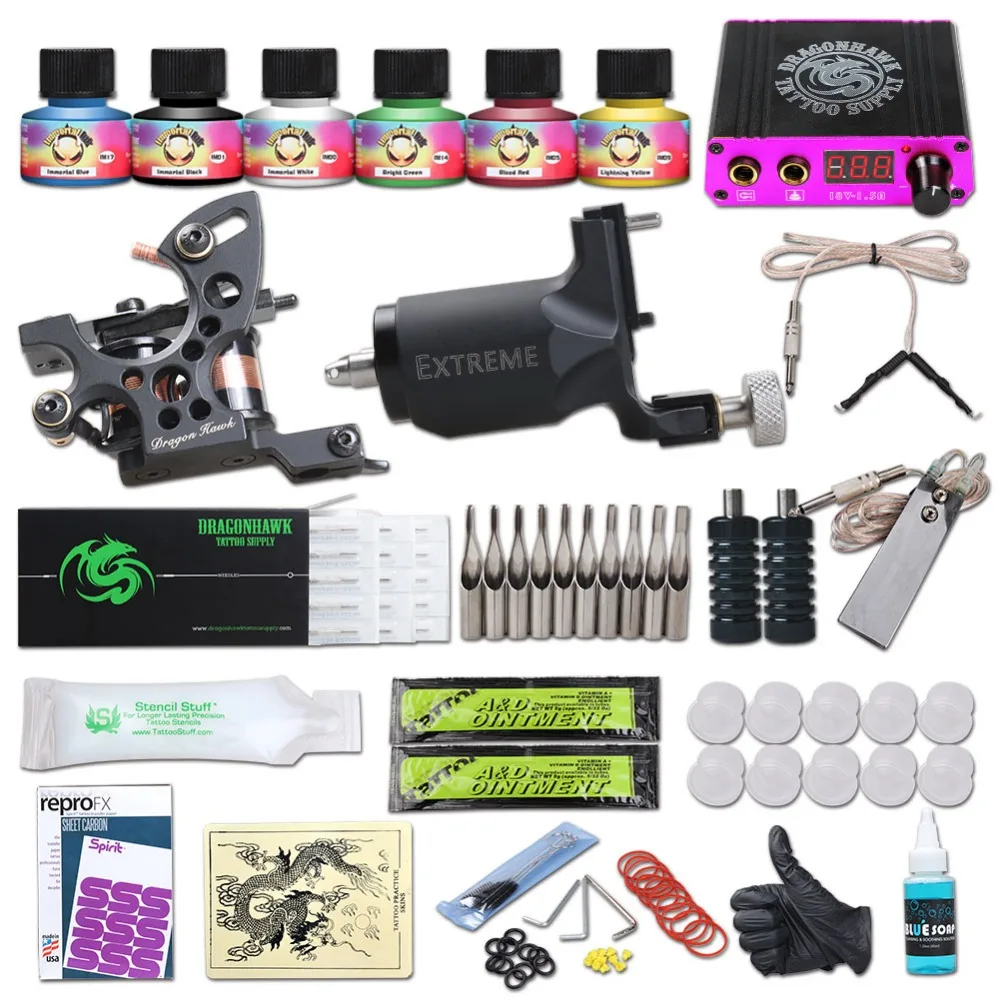 Dragonhawk Tattoo Kit Rotary Tattoo Machine Fine Lining ...